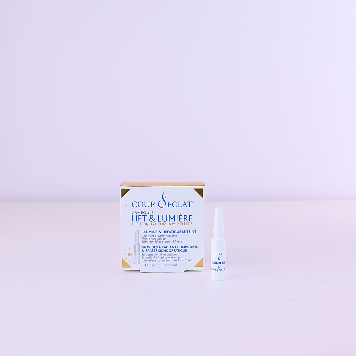 Box and ampoules of Coup d'Eclat Lift & Glow 3 × 1 ml