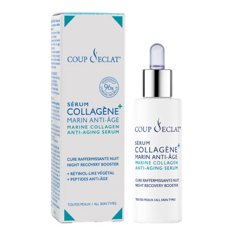 Flacon et étui du Sérum Collagène+ Marin Anti-Âge + Rétinol-Like Végétal Coup d'Eclat 30 ml